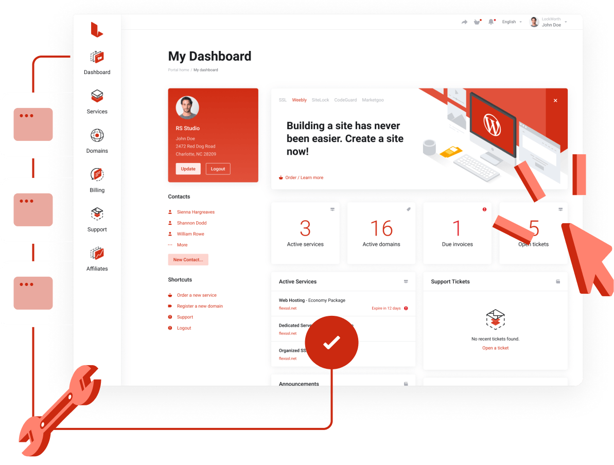 Web Hosting, Domain Names, WordPress & More - Super easy control panel to manage all your services